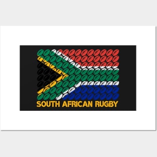 South Africa Flag Rugby Ball Pattern Posters and Art